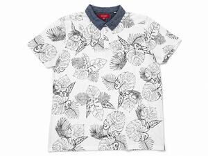 GUESS Men’s XL Polo Shirt Tropical Leaf Print White Black Short Sleeve Cotton